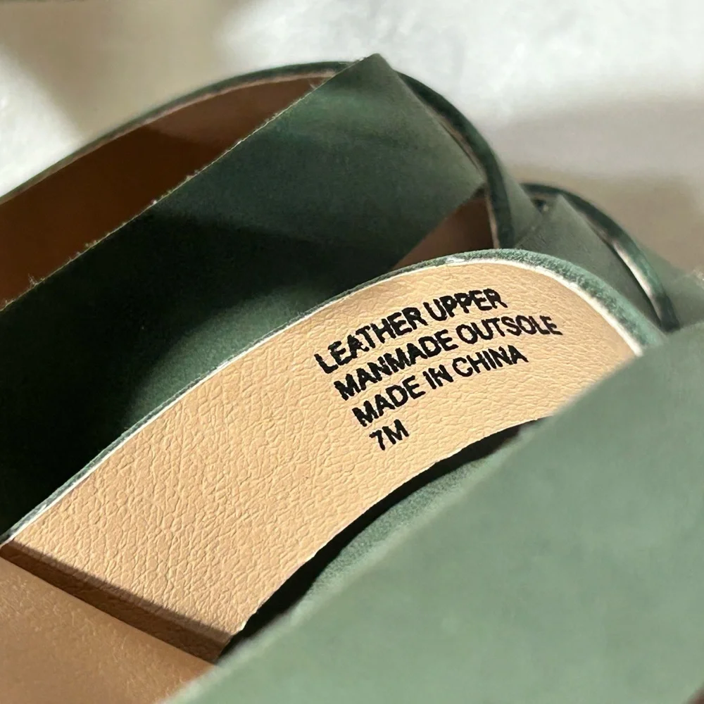 LOFT Olive Green Strappy Leather clog chunky block heel Platform Sandals size 7 - Picture 5 of 11